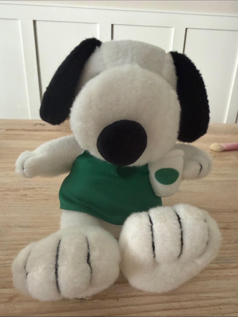 Starbucks Plush White and Black Dog Toy with Green Shirt